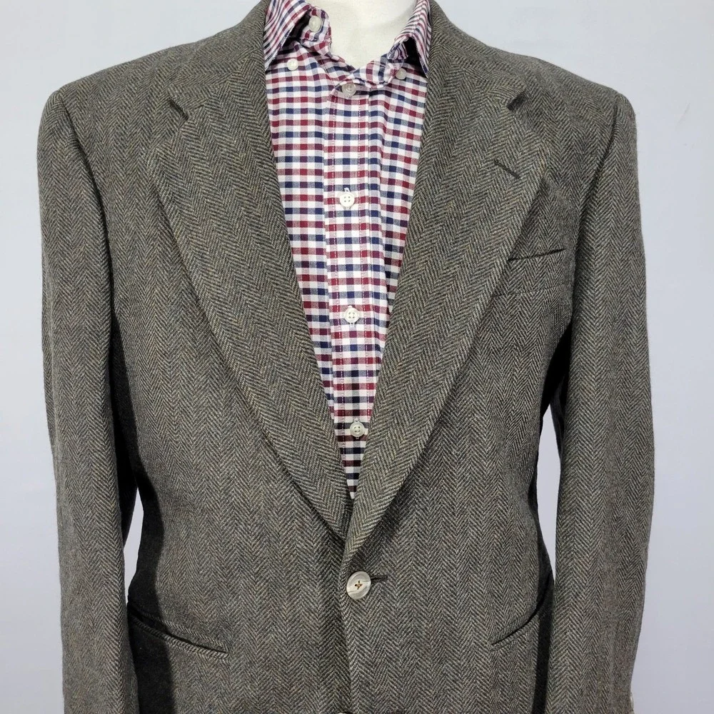 Rivera Collection Men's Tweed Sport Coat Two‎ Button Brown Herringbone about 43R